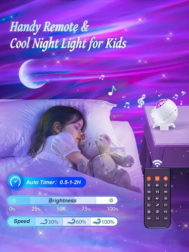 Vista 9 de One Fire Proyector de luces del norte, proyector de galaxia para dormitorio Más de 300 modos de iluminación, 15 ruido blanco y Bluetooth, control