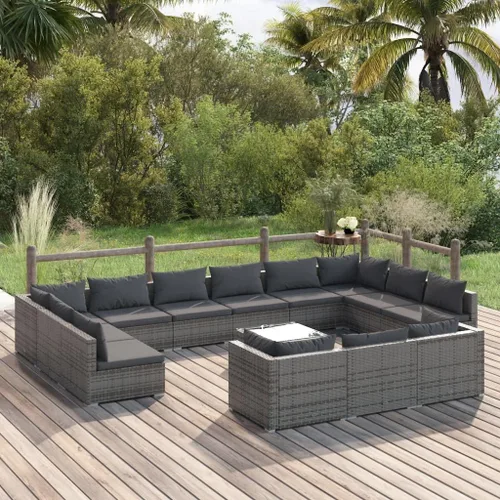 Vista 80 de Sofá de 3 plazas con cojines de ratán de poliéster marrón, juego de muebles de patio al aire libre con 3 sofás centrales para patio trasero, jardín