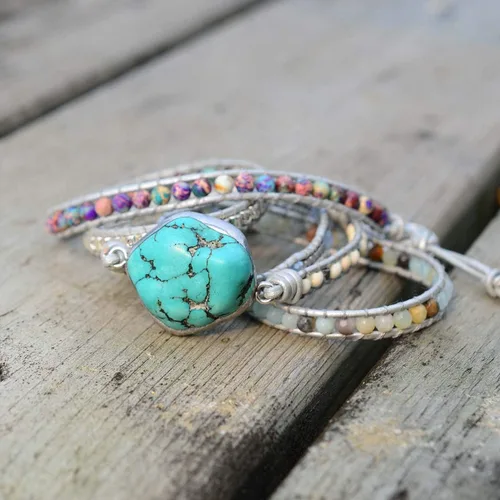 Vista 64 de ZOSOJONA - Pulseras bohemias hechas a mano de piedra natural, que dan vuelta, con cuentas de cristal de turquesa