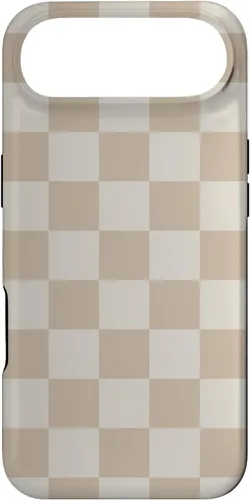 Vista 27 de iPhone 16 Vanilla Blanco café crema a cuadros ajedrez patrón clásico caso