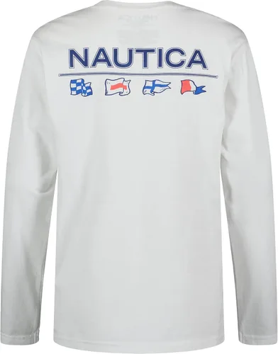 Vista 2 de Nautica Camiseta de manga larga con cuello redondo para niños, suave, cómoda, ajuste relajado