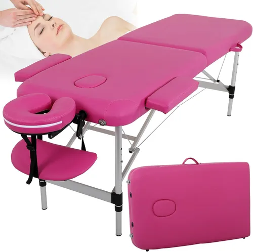 Vista 8 de Dkeli Mesa de masaje plegable de 73 pulgadas, cama de masaje portátil ajustable de 2 pliegues con patas de aluminio, base facial, funda de Negro