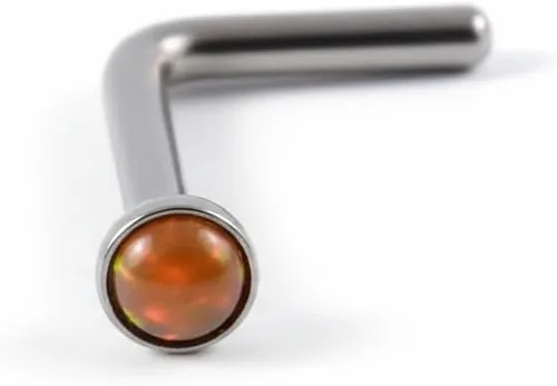 Vista 10 de Piercing para la nariz, calibre 22, relleno de oro de 14 quilates, simple en forma de L con ópalo blanco, pin de nariz de oro único, joyería Negro-L