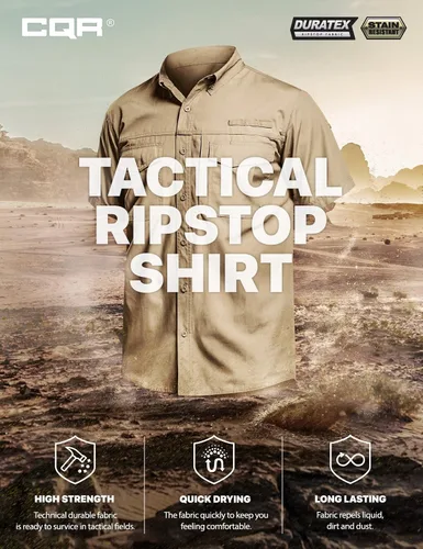 Vista 9 de CQR Camisas de trabajo de manga corta para hombre, camisetas tácticas militares Ripstop, para exteriores, UPF 50+, transpirable, para senderismo