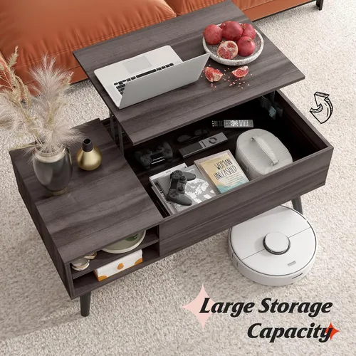 Vista 4 de WLIVE Mesa de centro con tapa elevable para sala de estar, mesa de centro pequeña con almacenamiento, estante ajustable y compartimento