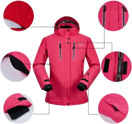 Vista 2 de Conjunto de chaquetas y pantalones de esquí para mujer, invierno al aire libre, talla grande, trajes de esquí cálidos con capucha, trajes de nieve E