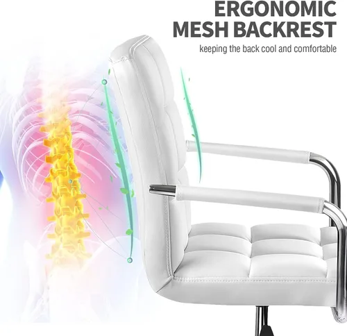 Vista 5 de Kemon Office Chiar - Silla de escritorio con reposabrazos/ruedas, cuero sintético, respaldo medio, altura ajustable, silla de computadora para Blanco