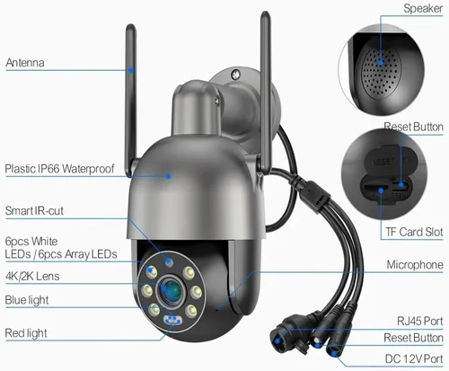 Vista 9 de 4MP PTZ WiFi IP Camera Two-Way Audio Outdoor CCTV Security Camera Smart AI Human Detection Color Night Vision(4pcs 4MP Camera)