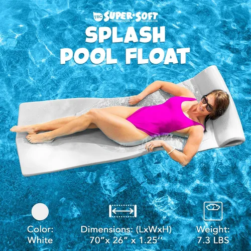 Vista 2 de TRC Recreation Foam Swimming Pool Float, Floating Water Lounger, Splash 1.25” Blanco