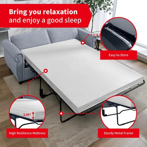 Vista 6 de PUREMIND Sofá cama extraíble 2 en 1 tamaño Queen, sofá biplaza tapizado con colchón de espuma viscoelástica, sofá cama con ribete de cabeza