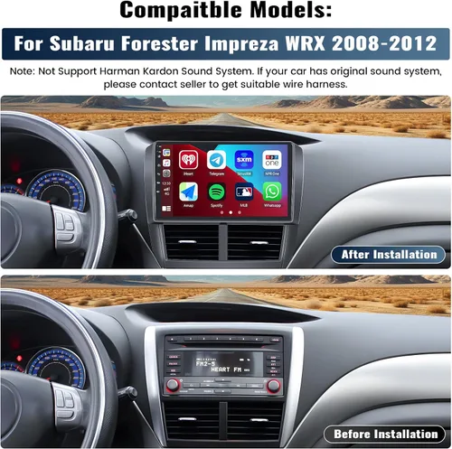 Vista 2 de Estéreo de coche 2G+64G para Subaru Forester Impreza WRX 2008-2012 inalámbrico CarPlay Android Auto Bluetooth, EQ Android 13 9 pulgadas HD pantalla
