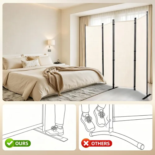 Vista 2 de Pantalla de pared divisora de habitación de 4 paneles de ancho para Beige