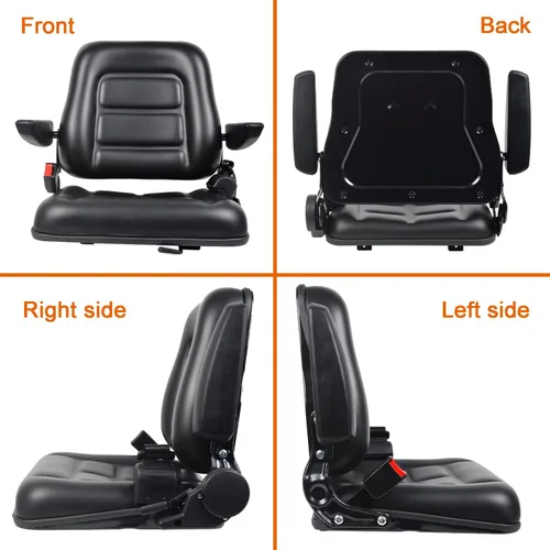 Vista 7 de Asiento universal para carretilla elevadora, asiento de tractor plegable con reposabrazos y cinturón de seguridad retráctil, respaldo de ángulo