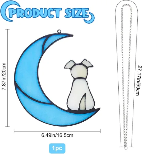 Vista 2 de GORGECRAFT Atrapasoles colgantes para ventana de perro y luna, adorno colgante para ventana, decoración del hogar, jardín, regalos para amantes