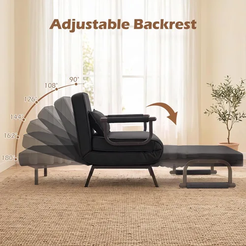 Vista 6 de MAT EXPERT Silla convertible con almohada, silla plegable moderna 4 en 1 con respaldo ajustable de 6 niveles, sofá cama individual cómodo para sala