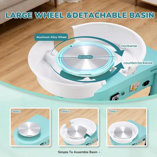Vista 3 de Bonoutil Rueda eléctrica de cerámica de 10 pulgadas con pedal para adultos, máquina formadora de cerámica fácil de centrar, capacidad máxima de 20