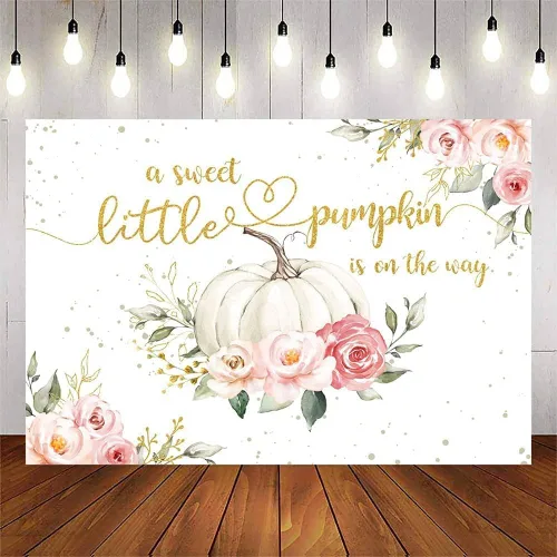 Vista 7 de Avezano Fondo de calabaza para baby shower de 7 x 5 pies para niñas, decoración floral rosa para baby shower, decoración de baby shower con texto