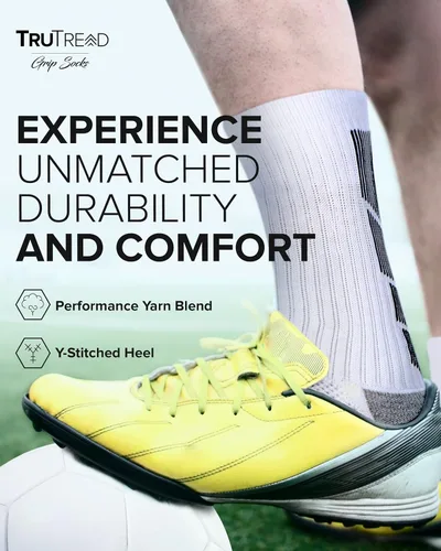 Vista 3 de TruTread Calcetines de fútbol antideslizantes para hombre 4 pares Agarre antideslizante Fútbol baloncesto