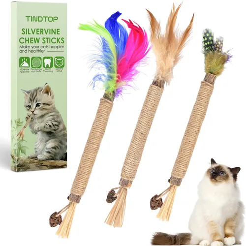 Vista 9 de Palitos masticables de Silvervine de TINDTOP para gatos, paquete de 12 unidades de juguetes naturales masticables de hierba gatera para limpieza