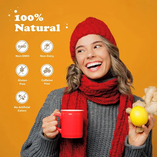 Vista 6 de Pocas Honey Ginger - Té instantáneo en polvo, sabor a cúrcuma, paquete de 2, extracto de jengibre y miel real, té sin cafeína, 20 paquetes por caja