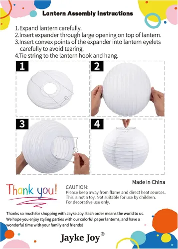 Vista 8 de 15 unidades de linternas de papel blancas colgantes con bolas para decoración de cumpleaños, boda, fiesta de compromiso, baby shower, clase de arte