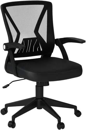 Vista 4 de Silla de oficina de malla ergonómica con respaldo medio, giratoria, de malla negra, brazos abatibles con soporte lumbar, silla de computadora