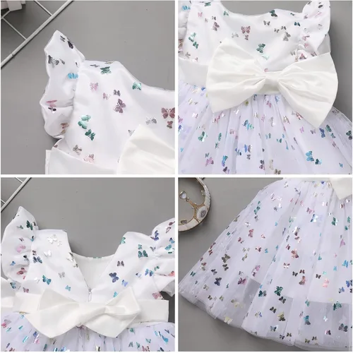 Vista 5 de IDOPIP Vestido tutú de mariposa con lentejuelas para bebé, niña de las flores, primera comunión, boda, fiesta de cumpleaños, vestido con lazo