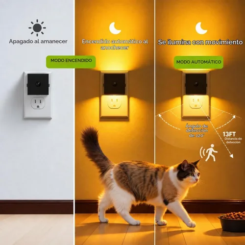 Vista 2 de L LOHAS LED Luz nocturna enchufable con sensor de movimiento y sensor de Negro