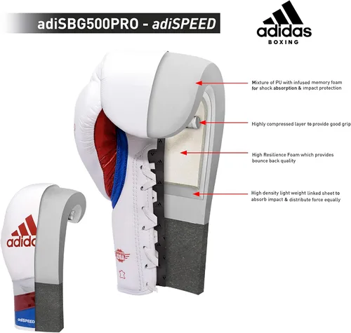Vista 2 de adidas Guantes de boxeo Speed 500 Pro - Guantes de entrenamiento de cuero genuino para hombres y mujeres, bolsa pesada con cordones y guantes