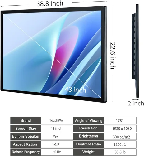 Vista 6 de Monitor interactivo de pantalla táctil de 43 pulgadas, tablero inteligente con pantalla 16:9 1080P, pizarra blanca electrónica Win-10, pantalla