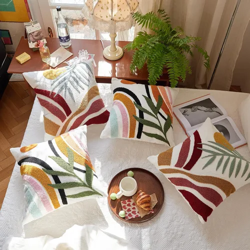 Vista 9 de Bohu Farmhouse - Fundas de almohada coloridas de arcoíris de 18 x 18 pulgadas, con textura de mediados de siglo para sofá, dormitorio, sala