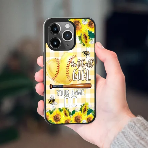 Vista 8 de Funda personalizada para teléfono con texto de Softbol en forma de corazón con girasol para iPhone 17 16 15 14 13 12 11 Pro Max Plus Mini Xs Xr 8