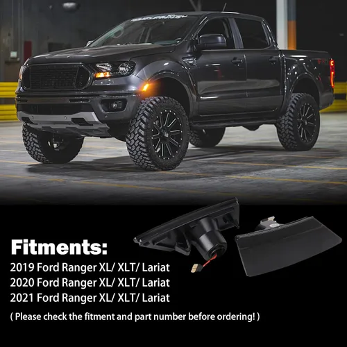 Vista 7 de Luces LED de marcador lateral para Ford Ranger Lariat XL XLT 2019 2020 2021 2022 Ranger lente ahumada marcadores laterales negros lámpara