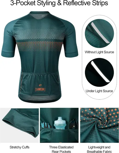Vista 4 de LAMEDA Camiseta de ciclismo para hombre, transpirable, ligera, de manga corta, elástica, con cremallera completa