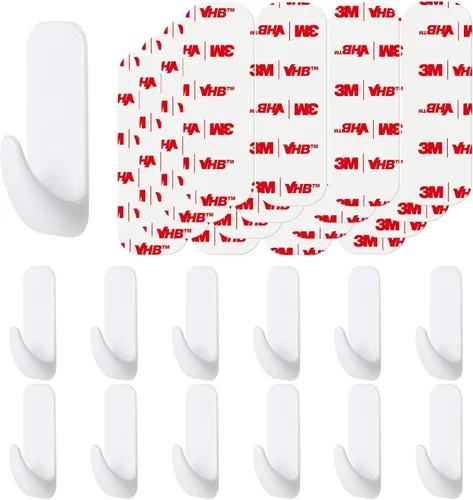 Vista 9 de Ganchos de pared para colgar de servicio pesado, 12 grandes autoadhesivos de pared con 16 tiras sin daño, adhesivo transparente para llaves, ducha