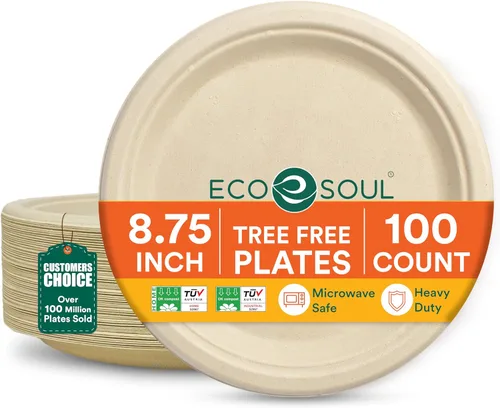 Vista 34 de ECO SOUL - Platos de papel compostables de 9 pulgadas (paquete de 200) biodegradables, resistentes, desechables, ecológicos para cena de Navidad