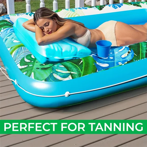 Vista 6 de JAMBO Flotador inflable para tumbona de piscina, 70 x 47 pulgadas, flotador de piscina con almohada, balsa de salón de agua, flotador de piscina