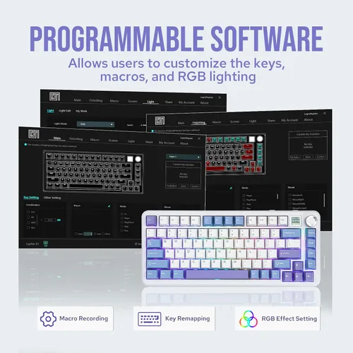Vista 7 de EPOMAKER Cypher81 - Teclado mecánico para juegos con 75% gasket, con pantalla TFT y perilla, Tri-Mode (Type-C/BT/2.4G), intercambiable en caliente