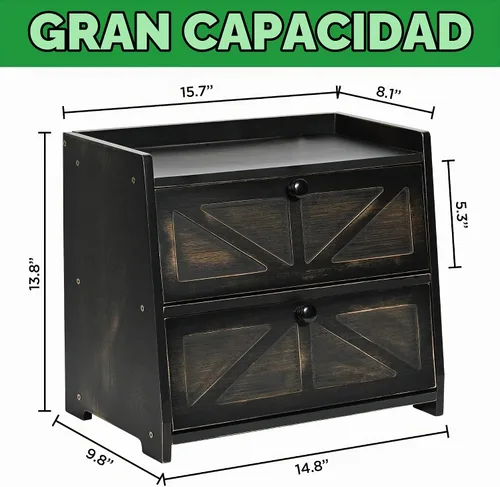 Vista 6 de Caja de Pan Vintage de Doble Capa para Encimera de Cocina, Contenedor de Almacenamiento de Pan de Bambú, Caja de Pan para Pan Casero, Caja de Pan