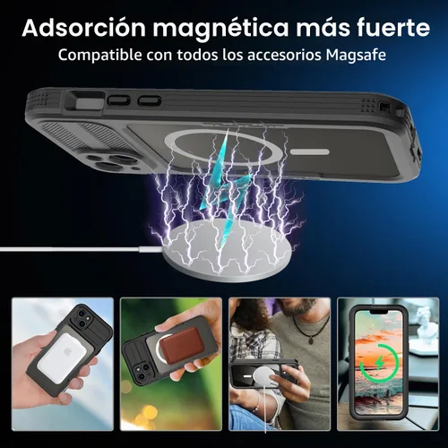 Vista 5 de Funda impermeable para iPhone 15 Plus, protector de pantalla integrado, a prueba de golpes, a prueba de nieve, a prueba de polvo, funda protectora