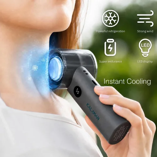 Vista 2 de KALAMAN Ventilador portátil de mano con enfriador de hielo, ventilador personal recargable de 5000 mAh, mini ventilador de bolsillo de 12000 RPM