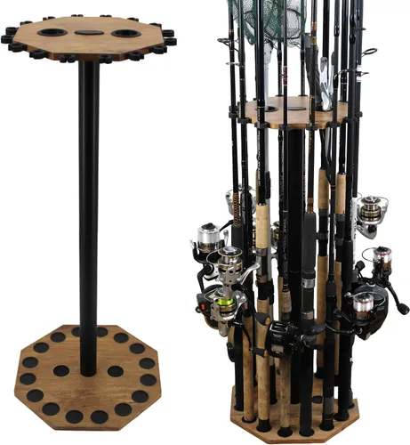 Vista 12 de Rush Creek Creations Soporte redondo para 16 cañas de pescar para garaje, soporte de cañas de pescar de acceso 360° para cañas de pescar, carretes
