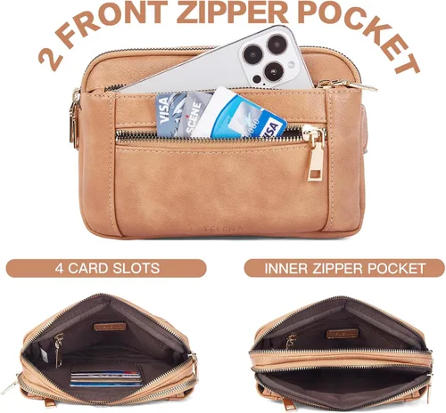 Vista 5 de Telena Riñoneras para Mujer Bolsa de Cintura de Cuero Bolsa Cruzada de Moda con Correa Ajustable, Talla única