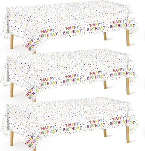 Vista 8 de Paquete de 3 manteles de globos coloridos, desechables, de plástico multicolor, 54 x 108 pulgadas, rectangular, para picnic, fiesta de cumpleaños