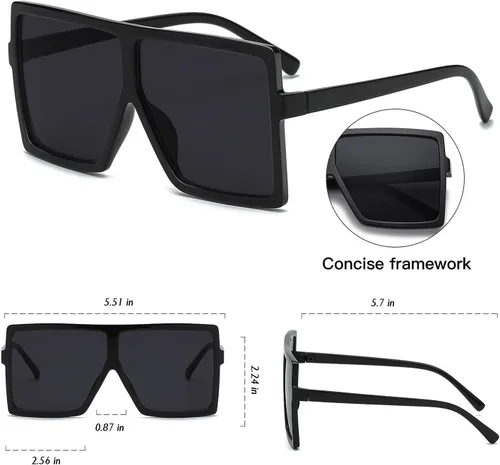 Vista 5 de GRFISIA Gafas de sol cuadradas de gran tamaño para mujeres y hombres, sombras planas a la moda