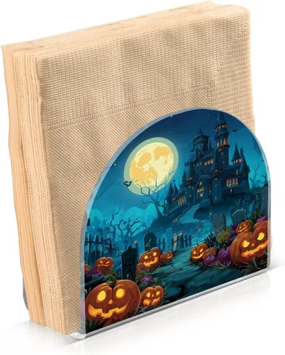 Vista 21 de Servilletero de otoño de gnomo negro para mesa, dispensadores de pañuelos acrílicos, servilleteros de cóctel para bodas, fiestas, eventos