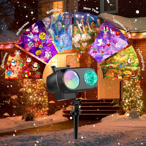 Vista 2 de Luces de Proyector de Navidad de 8 Patrones al Aire Libre 2-en-1, Luces de Proyector de Vacaciones al Aire Libre 26 Efectos
