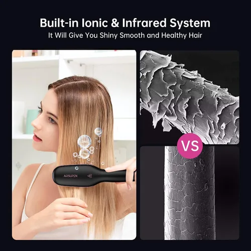 Vista 5 de OMTech Cepillo alisador de pelo, cepillo térmico para mujeres con antiquemaduras, bloqueo automático de temperatura y apagado automático