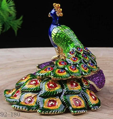 Vista 3 de znewlook Caja redonda de figura de pavo real masculino, joyería de pájaro, joyería de pavo real, caja de baratijas