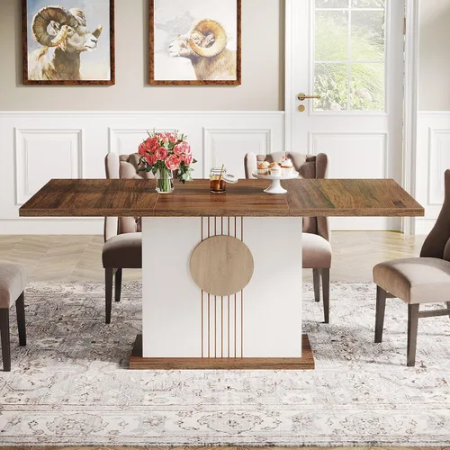 Vista 3 de Tribesigns Mesa de comedor rectangular de 55 pulgadas para 4 a 6 personas, mesa de comedor de madera de granja para cocina, comedor y sala de estar